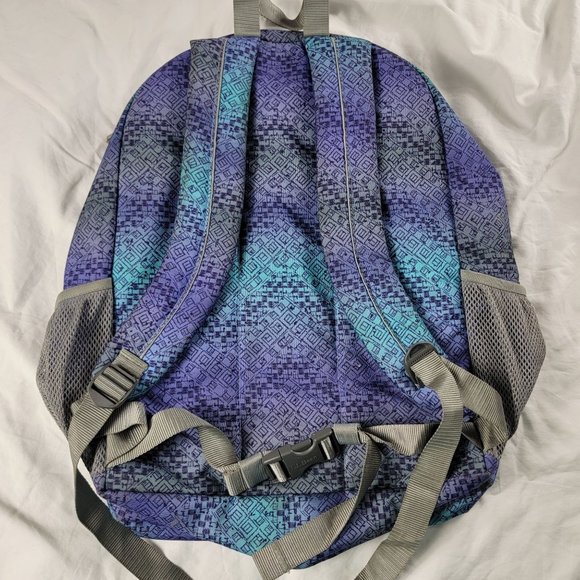 L.L. Bean Deluxe Book Pack Backpack Purple Blue Teal Geometric School 505445 - Picture 2 of 9